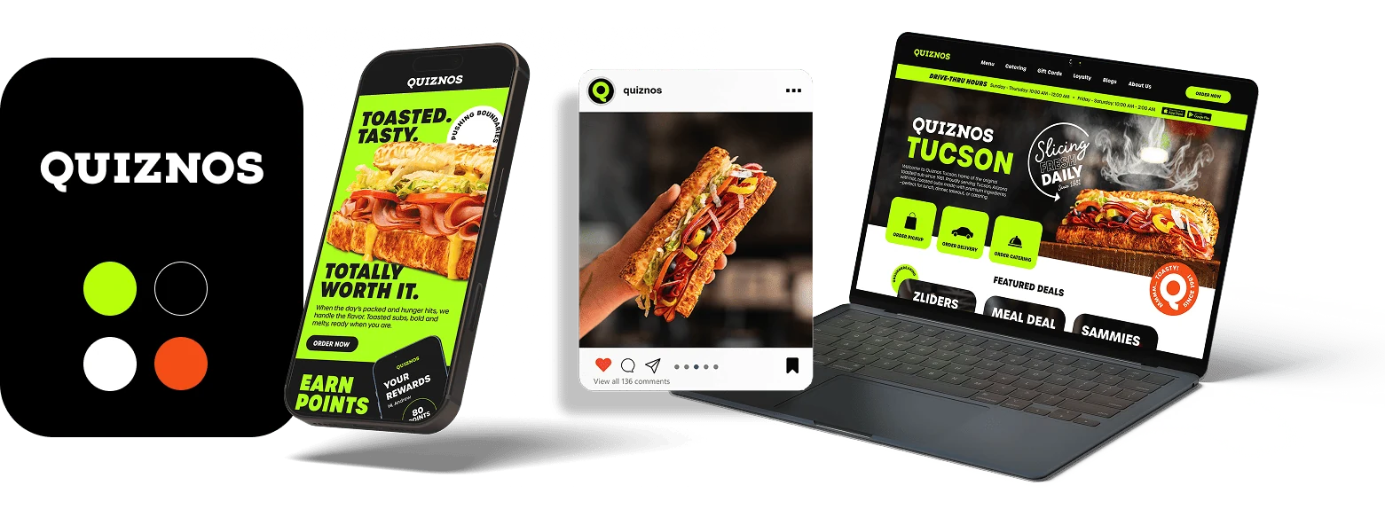 Quiznos website on desktop and mobile screens