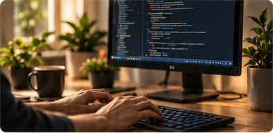 Developer working at a code monitor